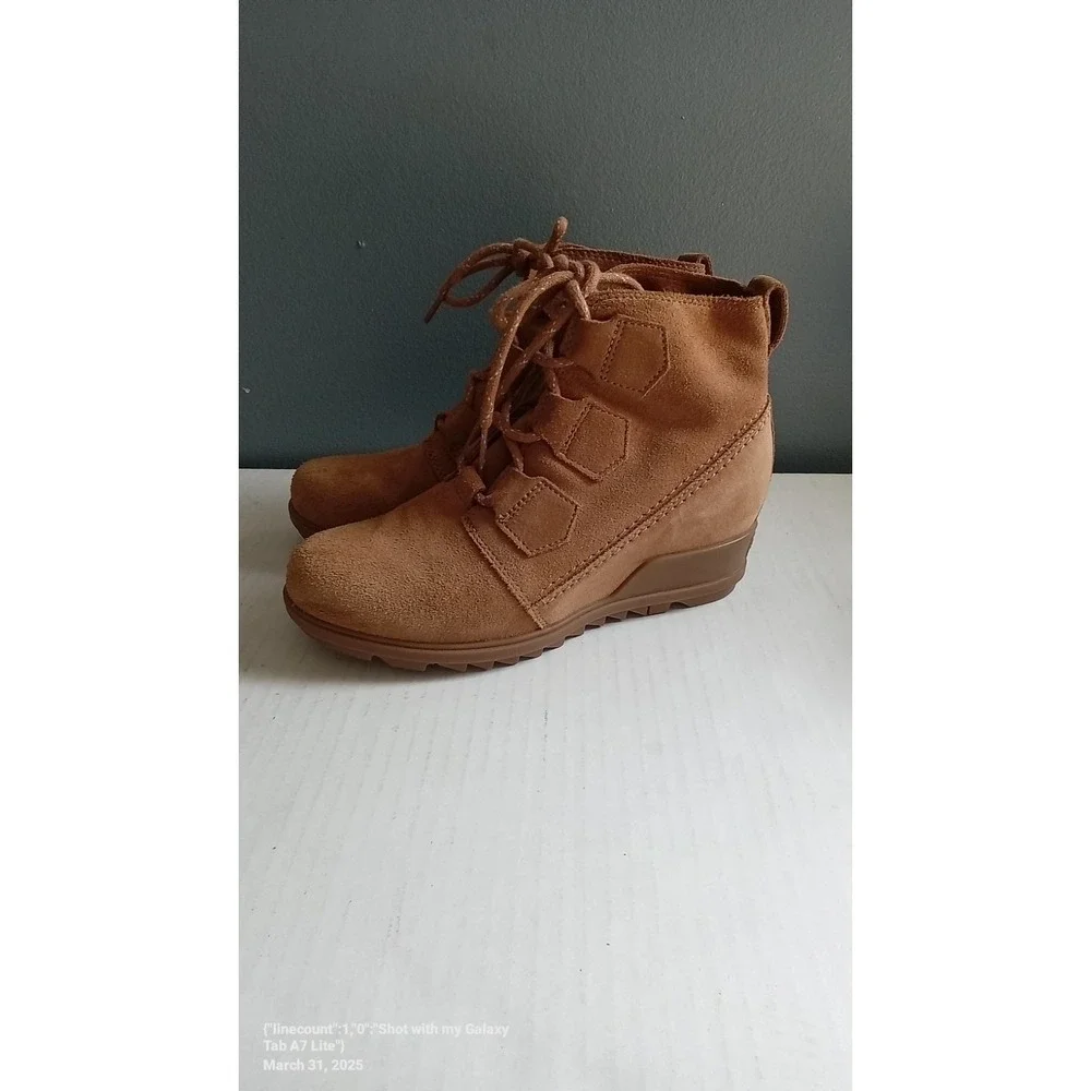 Sorel Wedge‎ Heel Ankle Boots Suede Leather Lace Up Casual Brown